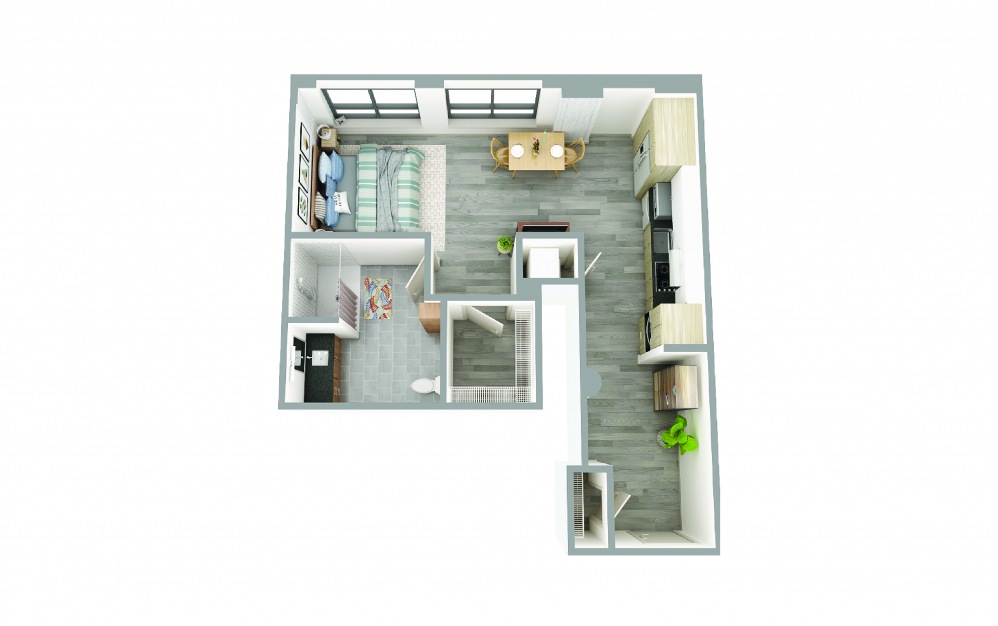 106 - Studio floorplan layout with 1 bath and 500 square feet. 106 - Studio floorplan layout with 1 bath and 500 square feet.