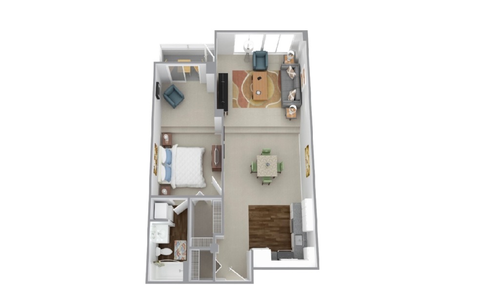 Bailey - 1 bedroom floorplan layout with 1 bathroom and 841 - 858 square feet