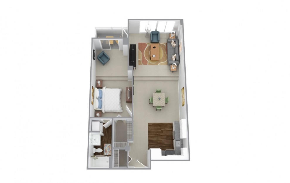 Bailey - 1 bedroom floorplan layout with 1 bath and 841 to 858 square feet.