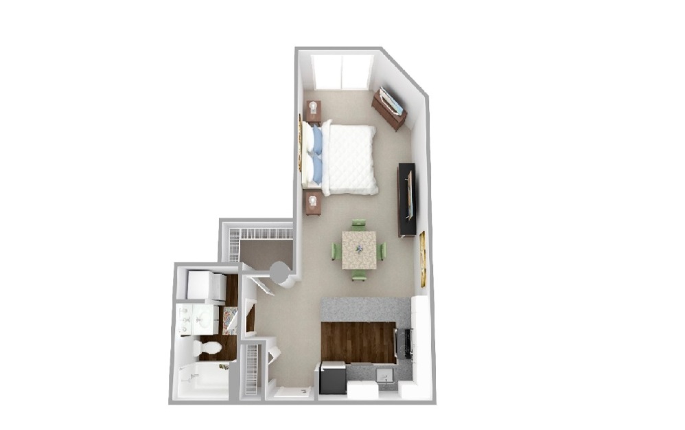 Maple - Studio floorplan layout with 1 bathroom and 508 square feet