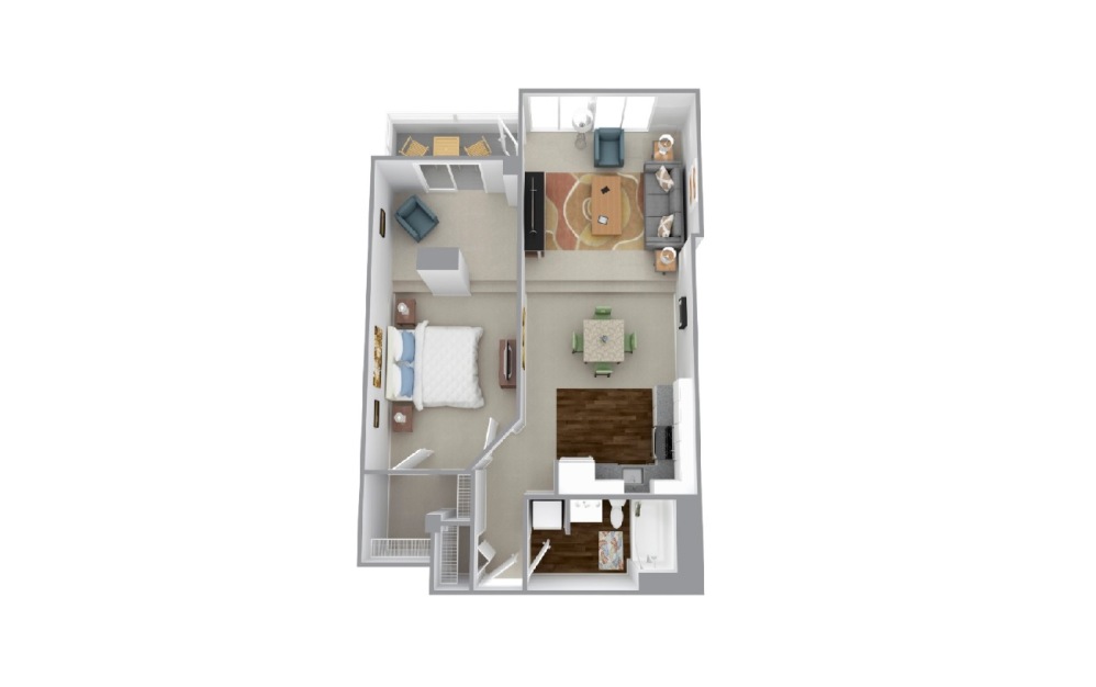 Cherry - 1 bedroom floorplan layout with 1 bathroom and 876 - 904 square feet