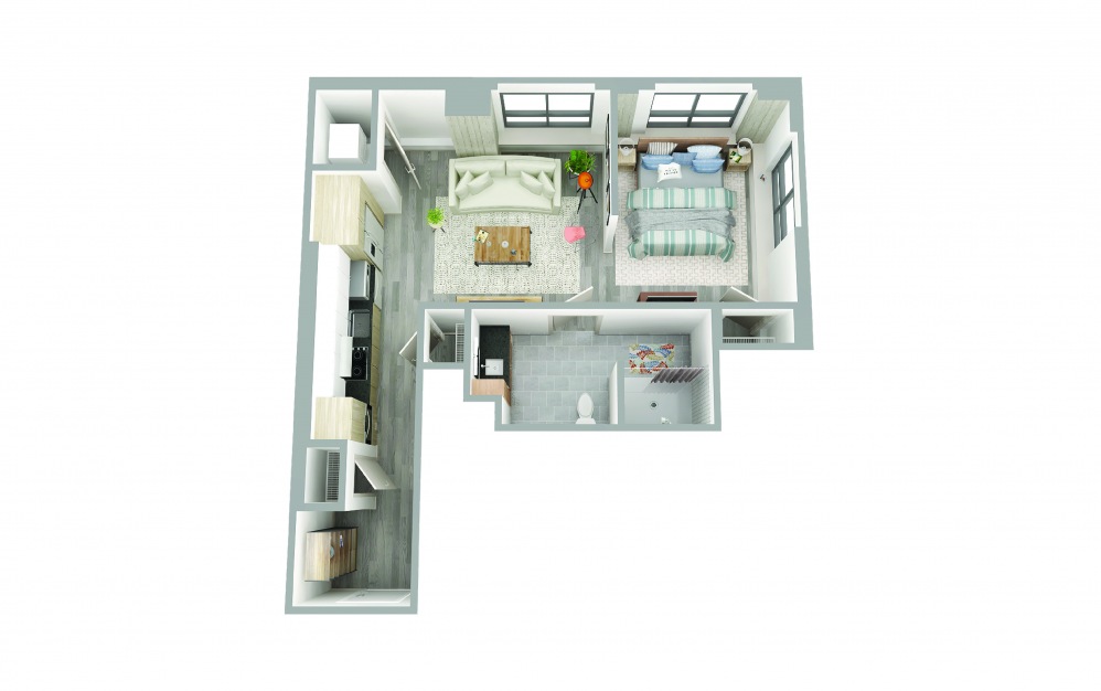 T-3 - Studio floorplan layout with 1 bath and 630 square feet. T-3 - Studio floorplan layout with 1 bath and 630 square feet.