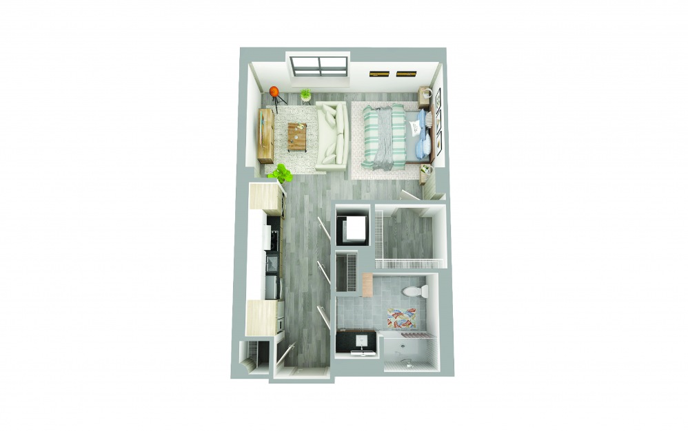 T-4 - Studio floorplan layout with 1 bath and 500 square feet. T-4 - Studio floorplan layout with 1 bath and 500 square feet.