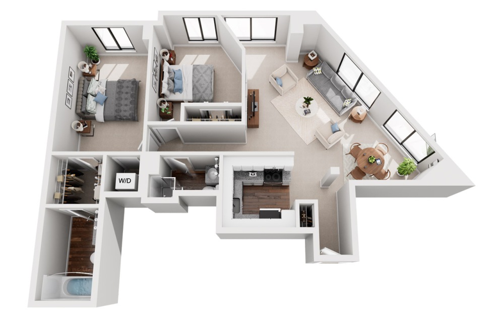 Reed - 2 bedroom floorplan layout with 2 bathrooms and 963 square feet