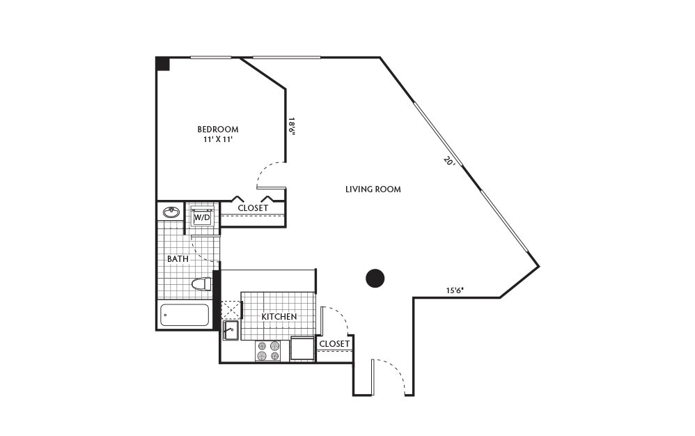 Walnut - 1 bedroom floorplan layout with 1 bath and 692 square feet. Walnut - 1 bedroom floorplan layout with 1 bath and 692 square feet.