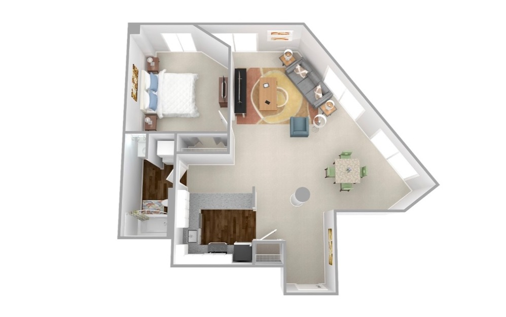 Walnut - 1 bedroom floorplan layout with 1 bathroom and 692 square feet