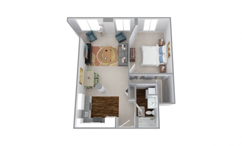 Newell - 1 bedroom floorplan layout with 1 bathroom and 735 square feet